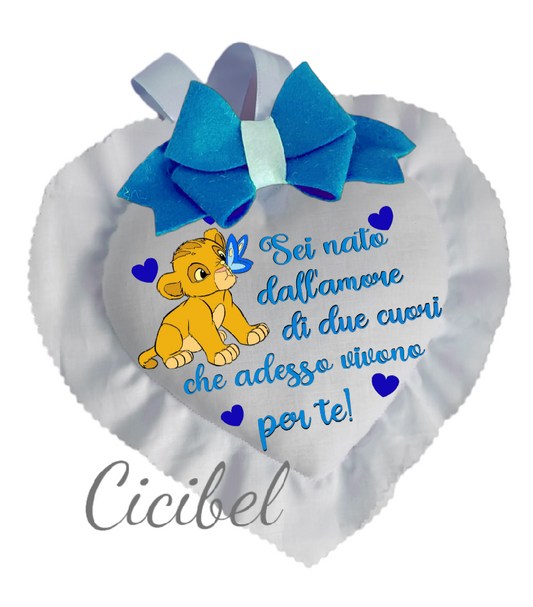 CUORE CON DEDICA FIOCCO CELESTE