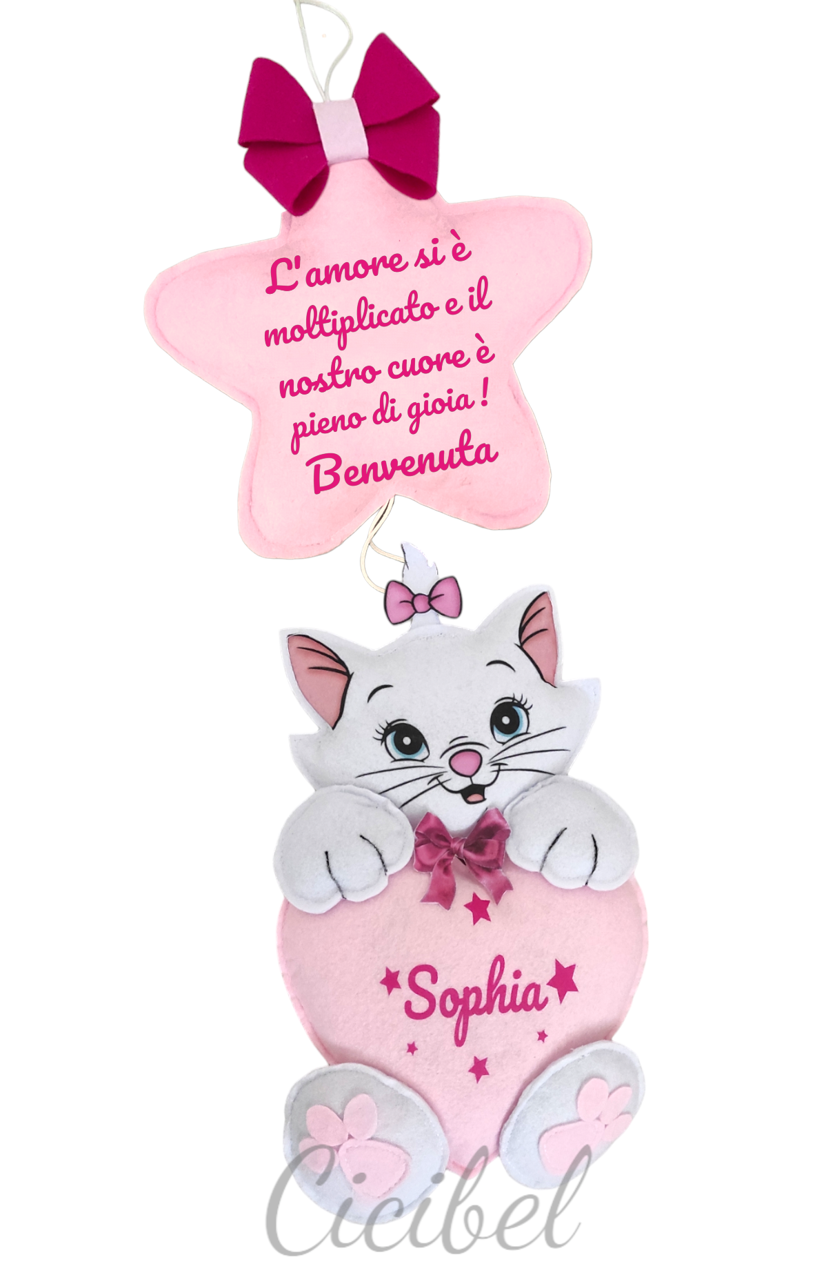 FIOCCO NASCITA ROSA CON GATTINA MINOU