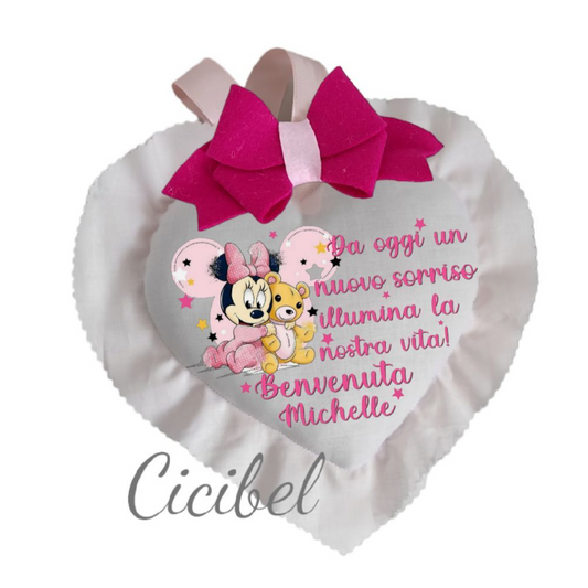 CUORE CON DEDICA FIOCCO FUCSIA