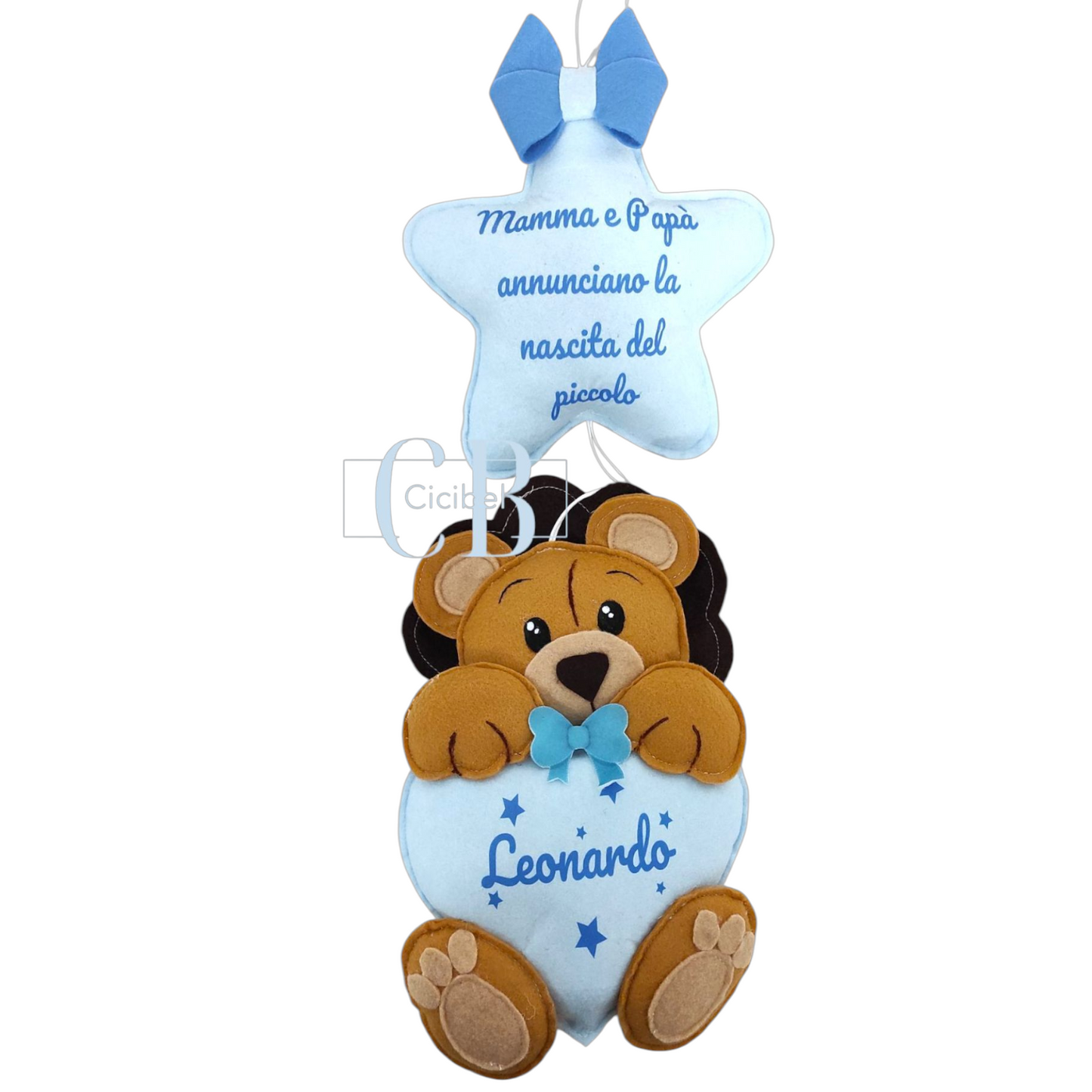 FIOCCO NASCITA CELESTE CON LEONCINO