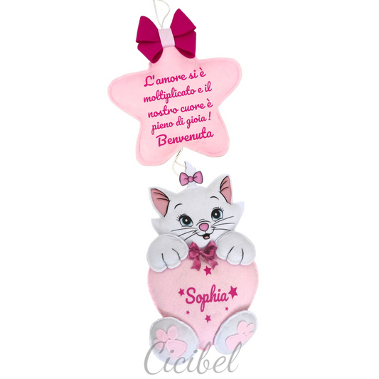 FIOCCO NASCITA ROSA CON GATTINA MINOU