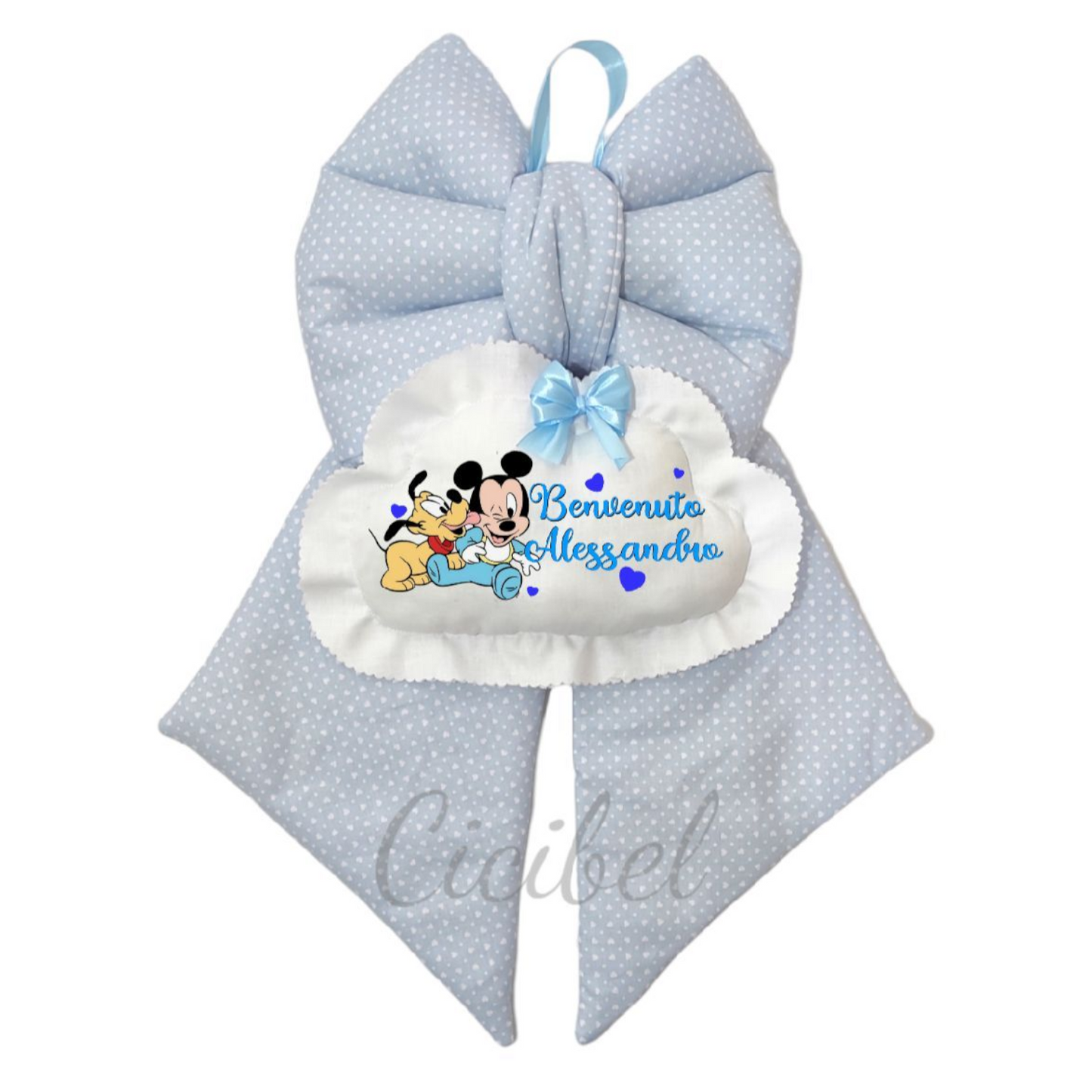 FIOCCO NASCITA CLASSICO CELESTE CON TOPOLINO E PLUTO