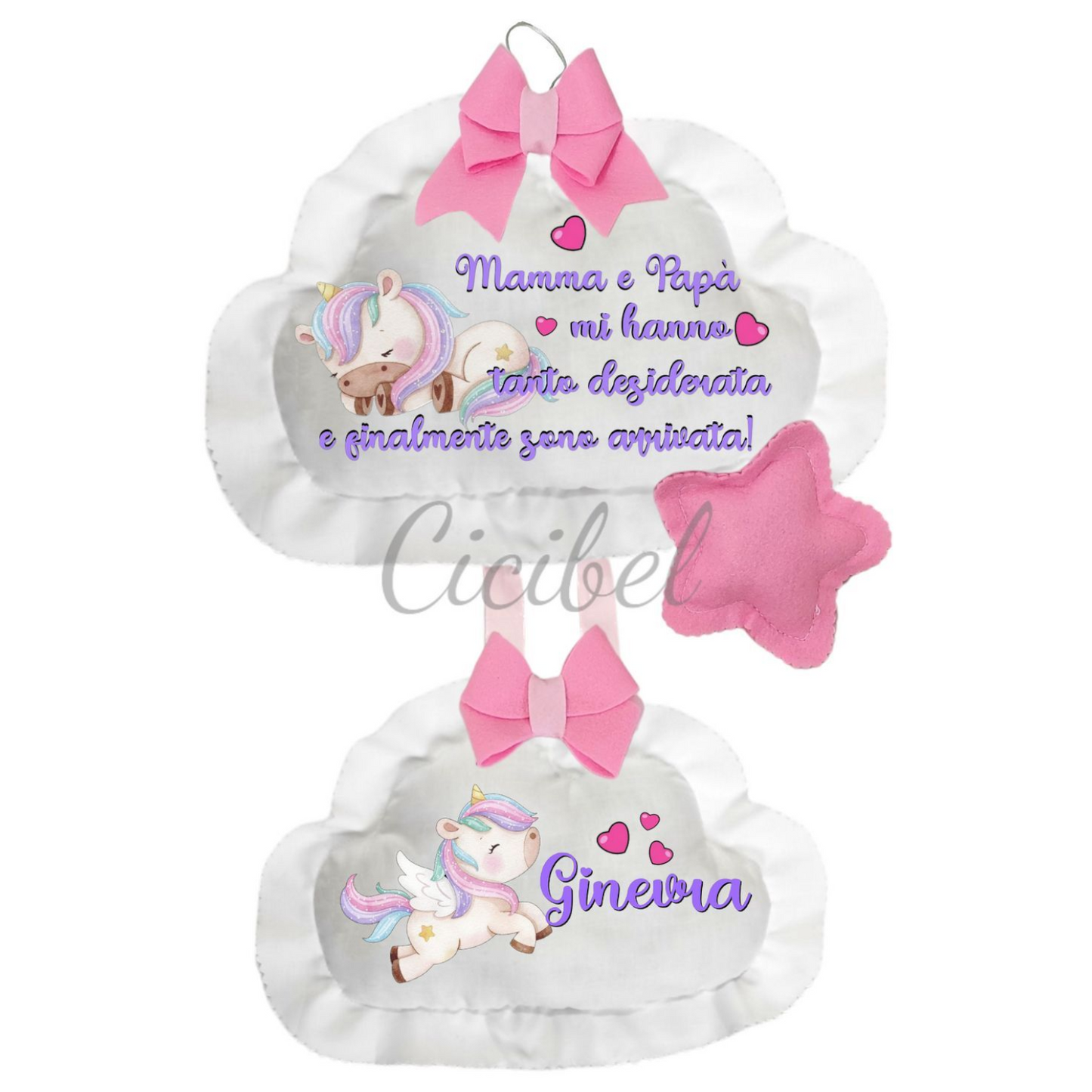 FIOCCO NASCITA DOPPIA NUVOLA UNICORNO