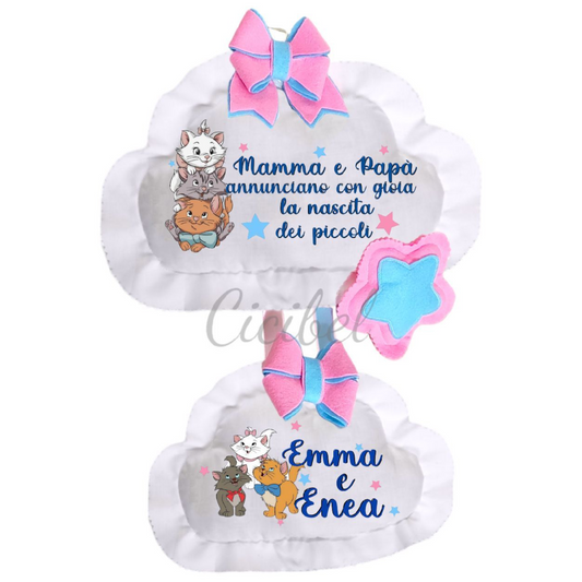 FIOCCO NASCITA DOPPIA NUVOLA GEMELLARE