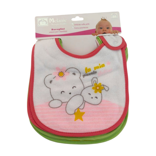 Set di 6 bavaglini per neonata in spugna, super assorbenti, fantasia orsetti. Ideali per la pappa.