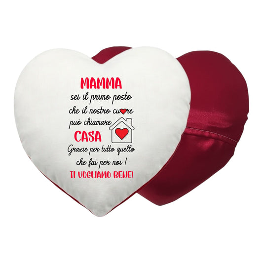 Regalo festa della mamma: cuscino a cuore con dedica 40x40