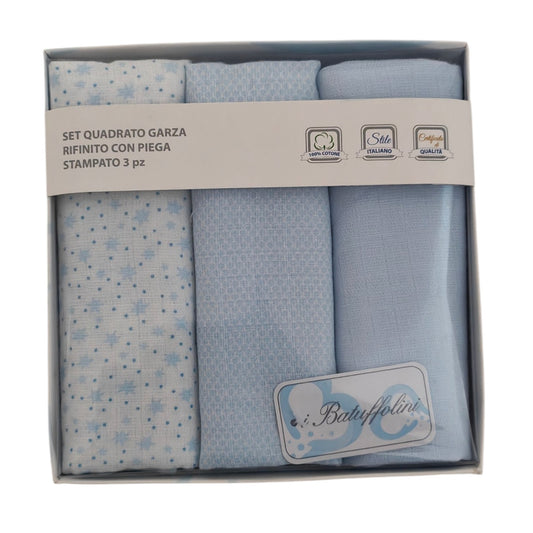 Set 3 mussole neonato 100% Cotone - 70x70cm "I Batuffolini"