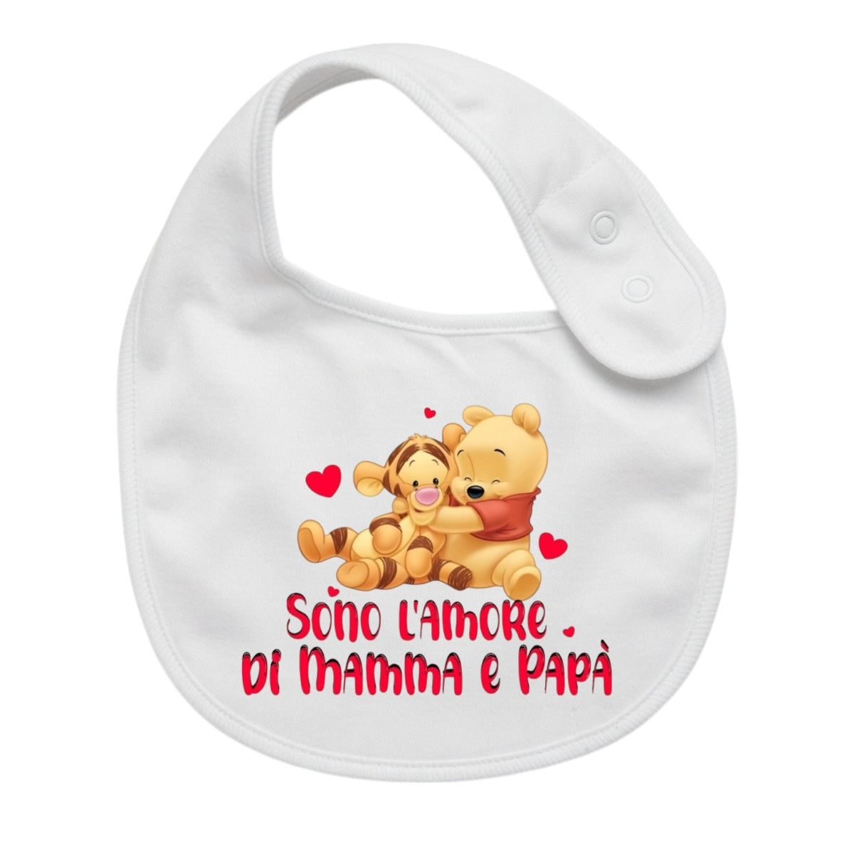 Bavaglino Neonato Personalizzato in cotone 0/12 MESI WINNIE AMORE DI MAMMA E PAPA'