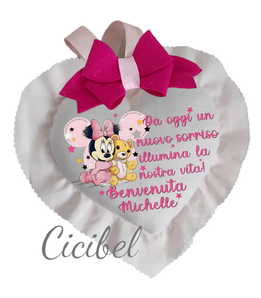 CUORE CON DEDICA FIOCCO FUCSIA