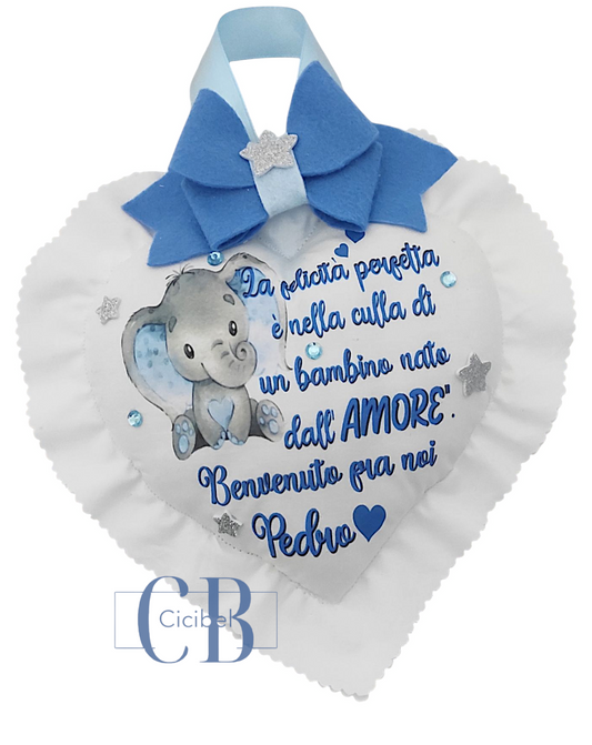 CUORE CON DEDICA FIOCCO CELESTE