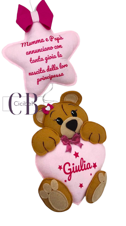 FIOCCO NASCITA ROSA CON ORSETTO