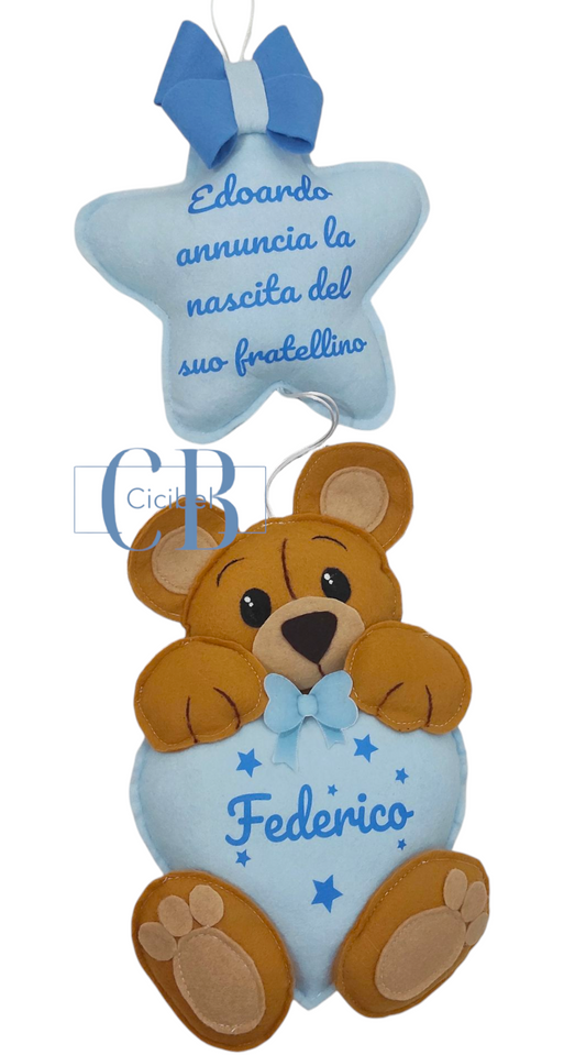 FIOCCO NASCITA CELESTE CON ORSETTO