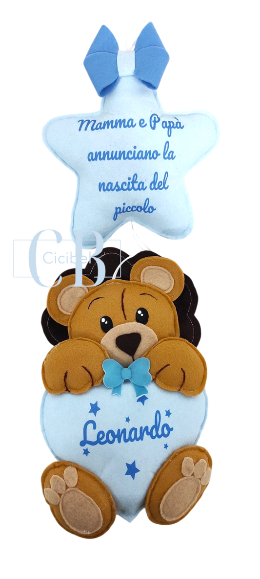 FIOCCO NASCITA CELESTE CON LEONCINO