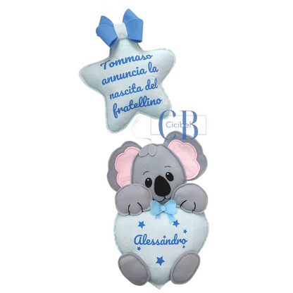 FIOCCO NASCITA PERSONALIZZATO CELESTE CON KOALA