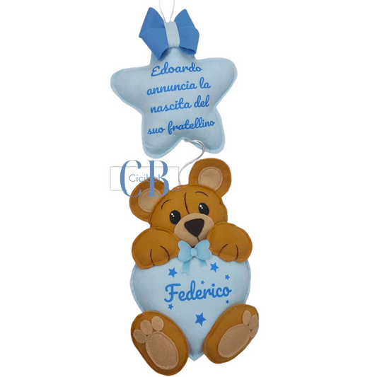 FIOCCO NASCITA CELESTE CON ORSETTO