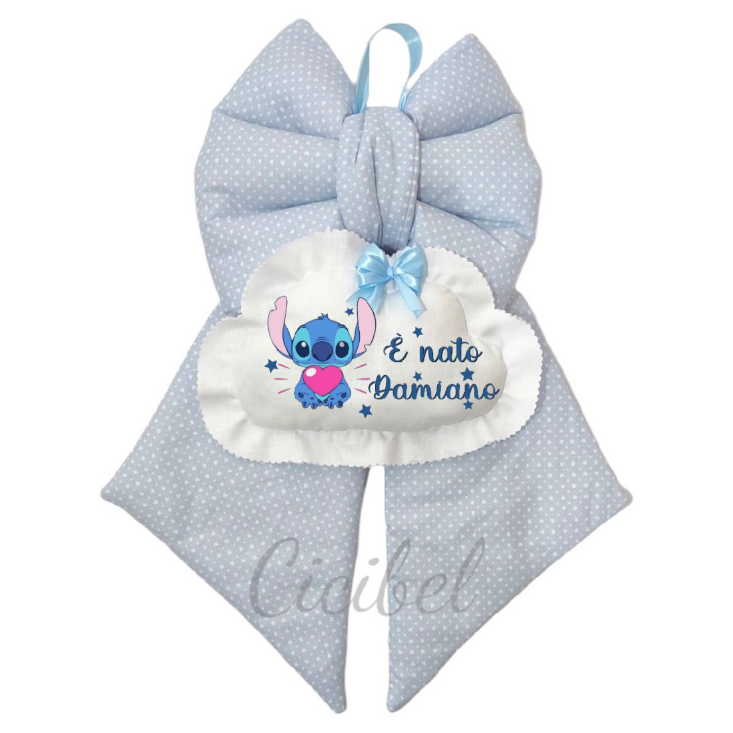 FIOCCO NASCITA CLASSICO CELESTE CON STITCH