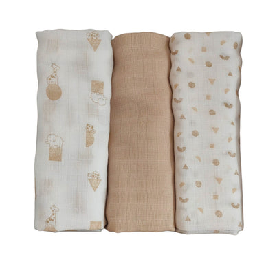 Set 3 Mussole neonato 100% cotone 70x70cm 