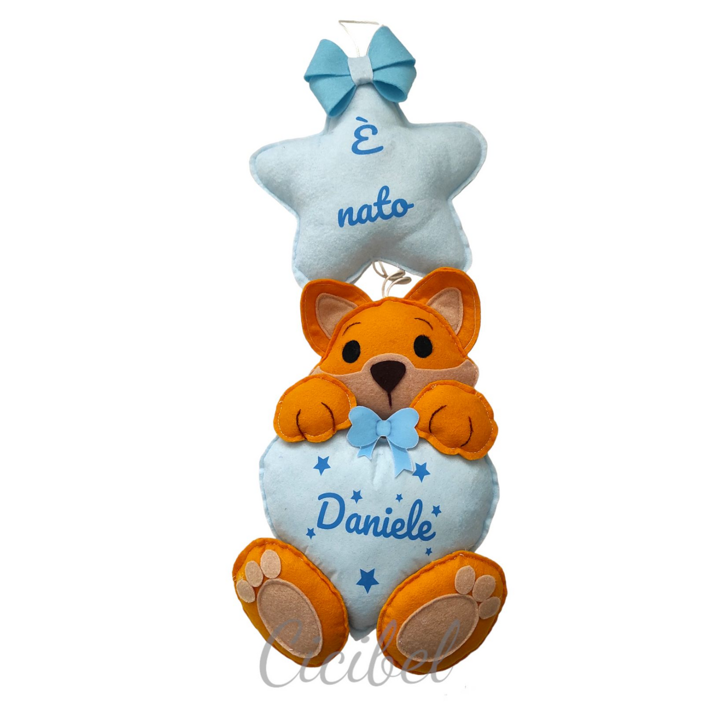 FIOCCO NASCITA CELESTE CON VOLPE