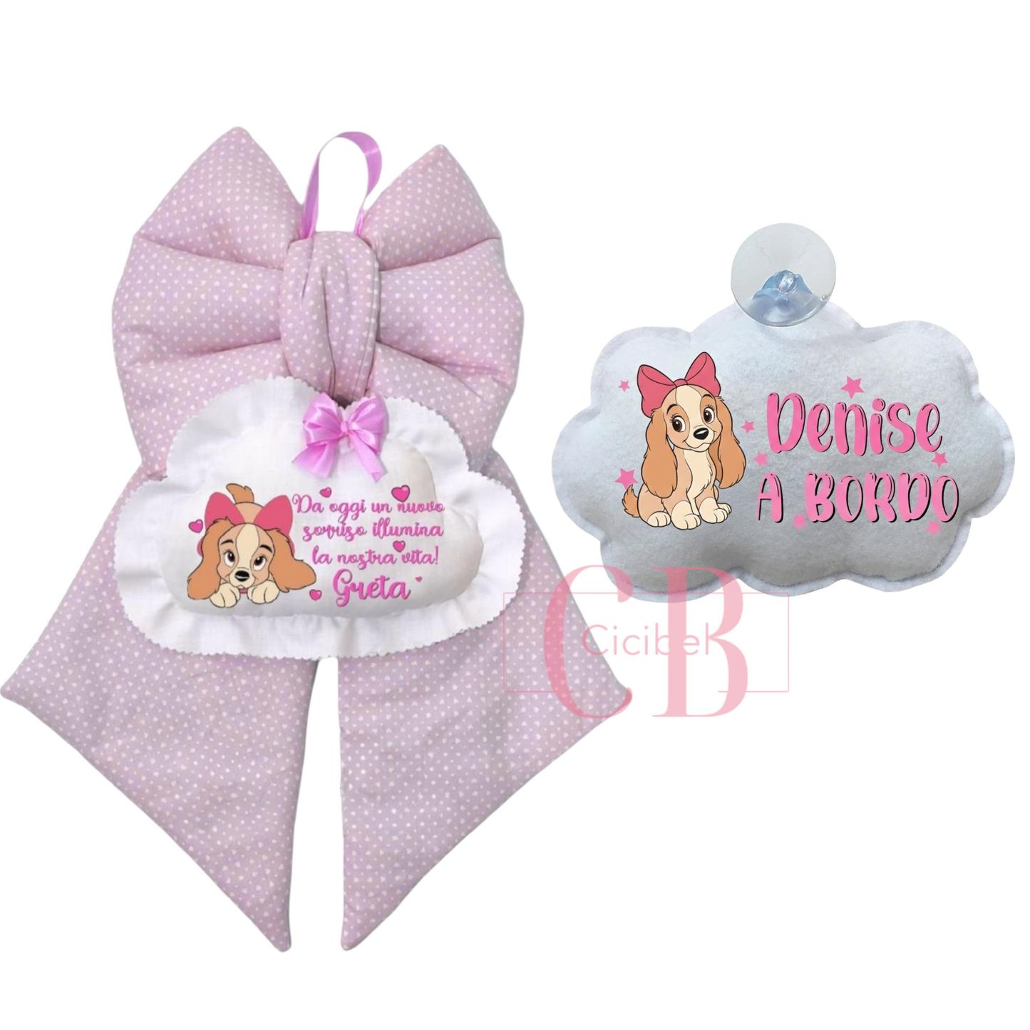 Combo bimba Fiocco Nascita e Bimbo a Bordo con Nome