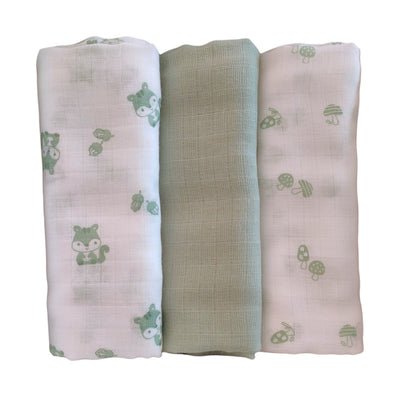 Set 3 Mussole neonato 100% cotone 70x70cm 