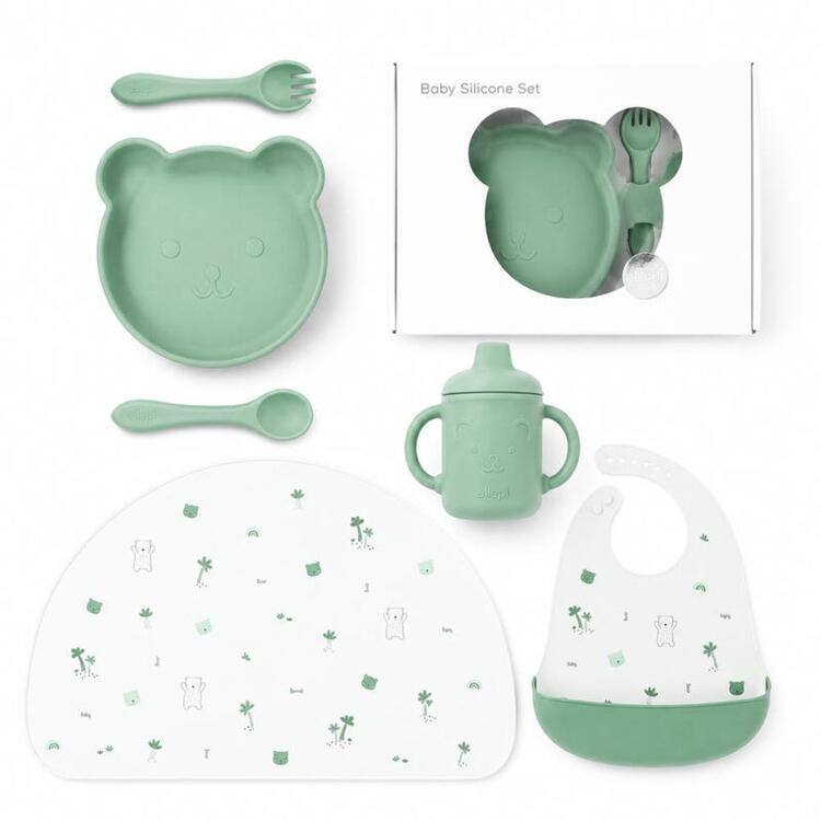 SET PAPPA IN SILICONE - ELLEPI - VERDE/BIANCO