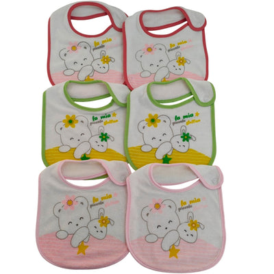 Set di 6 bavaglini per neonata in spugna, super assorbenti, fantasia orsetti. Ideali per la pappa.