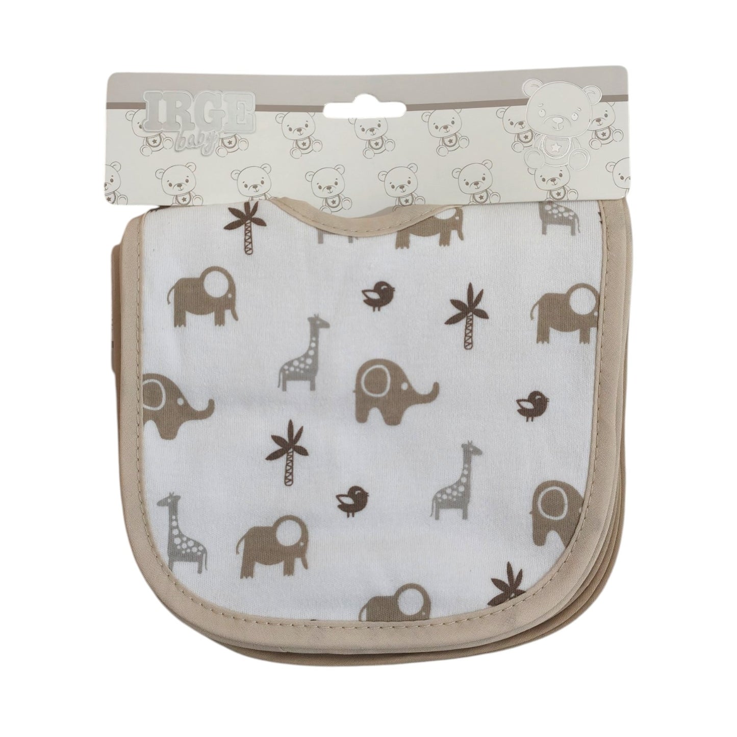 Set di 6 bavaglini unisex in cotone, assorbenti, fantasia animaletti. Ideali per la pappa. Chiusura con bottoni.