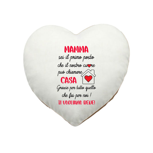 Regalo festa della mamma: cuscino a cuore con dedica 40x40