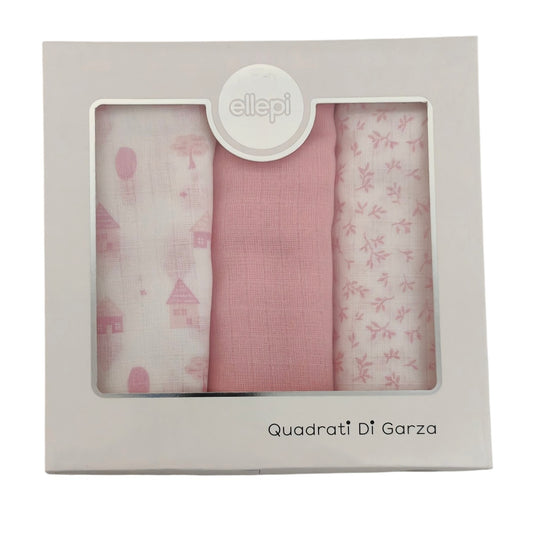 Set 3 quadrati di garza Ellepi rosa
