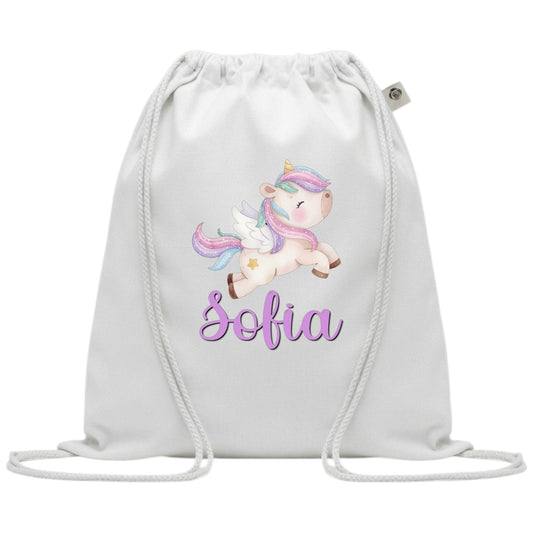 SACCA/ZAINO ASILO IN COTONE PERSONALIZZATO CON UNICORNO
