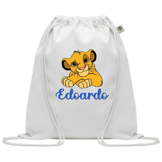 SACCA/ZAINO ASILO IN COTONE PERSONALIZZATO CON SIMBA