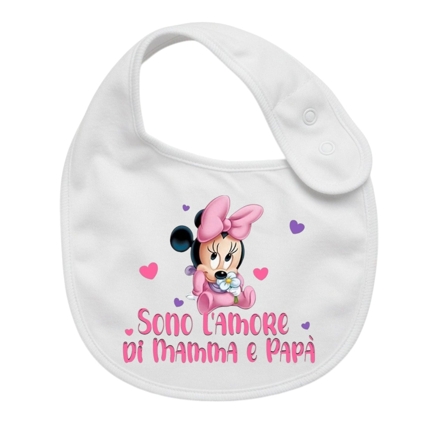 Bavaglino Neonato Personalizzato in cotone 0/12 MESI AMORE DI MAMMA E PAPA' MINNIE