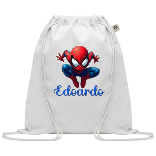 SACCA/ZAINO ASILO IN COTONE PERSONALIZZATO CON SPIDERMAN
