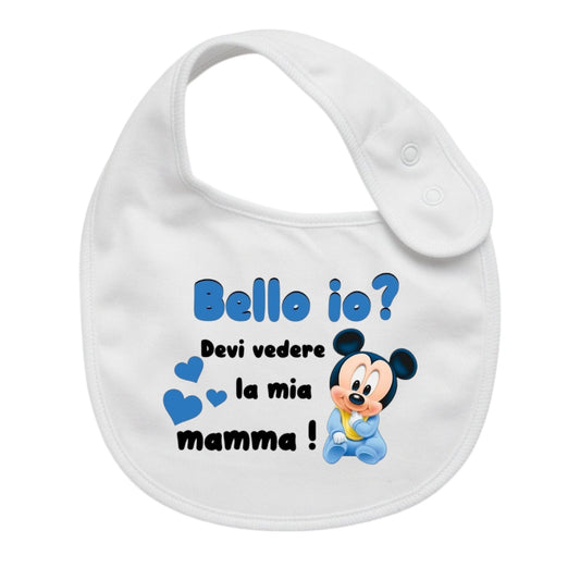 Bavaglino Neonato Personalizzato in cotone  0/12 MESI BELLO IO? TOPOLINO