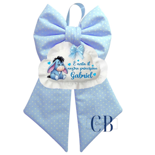 Fiocco Nascita in Cotone Personalizzato CLASSICO CELESTE CON IH-OH
