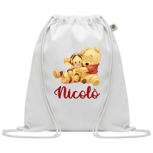 SACCA/ZAINO ASILO IN COTONE PERSONALIZZATO CON WINNIE THE POOH