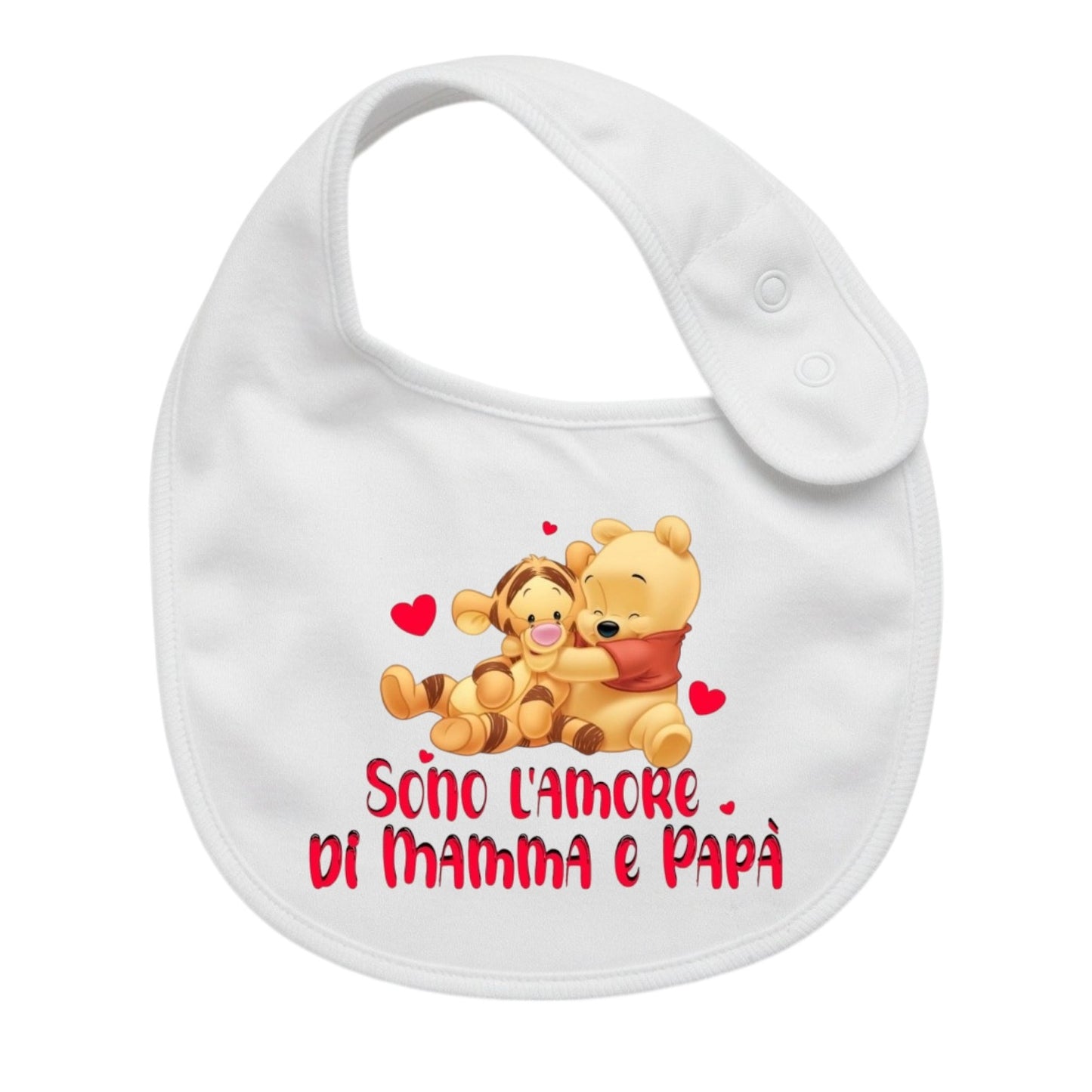 Bavaglino Neonato Personalizzato in cotone 0/12 MESI WINNIE AMORE DI MAMMA E PAPA'