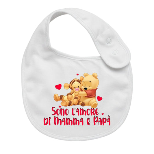 Bavaglino Neonato Personalizzato in cotone 0/12 MESI WINNIE AMORE DI MAMMA E PAPA'