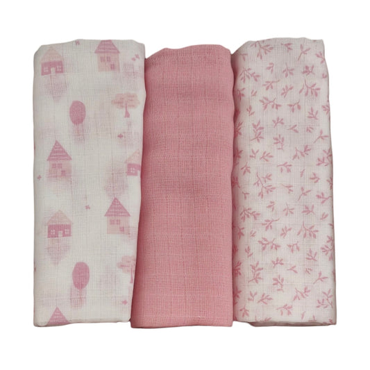 Set 3 quadrati di garza Ellepi rosa