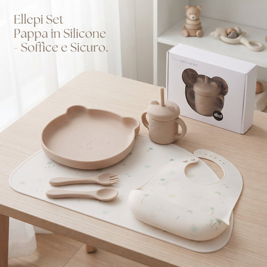 SET PAPPA IN SILICONE - ELLEPI - BEIGE/BIANCO